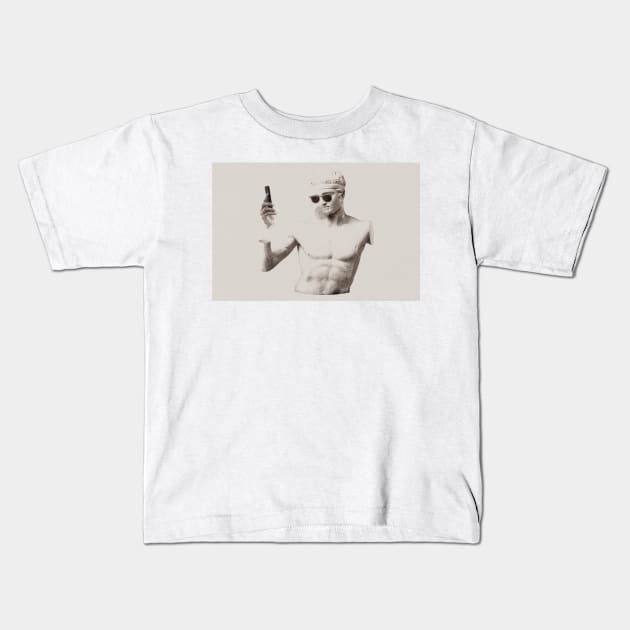 Greek Statue On Phone Kids T-Shirt by TDDesigns